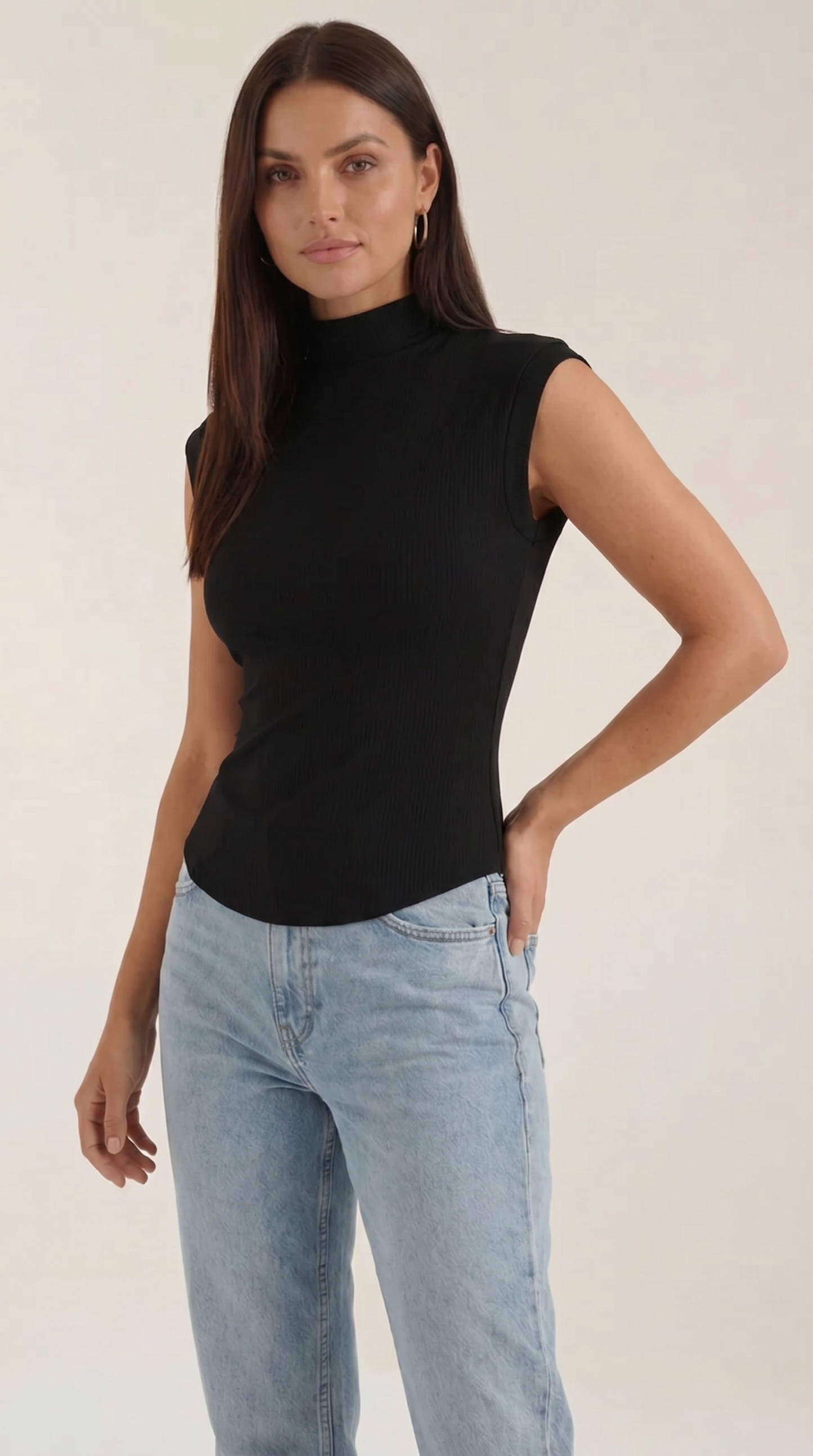 Women's Turtleneck Top in Ribbed Knit with Short Sleeve and Fitted Silhouette