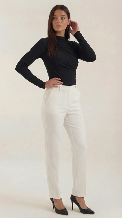 Women's Long Sleeve Top with Slim Mock Neck and Side Drape Detail