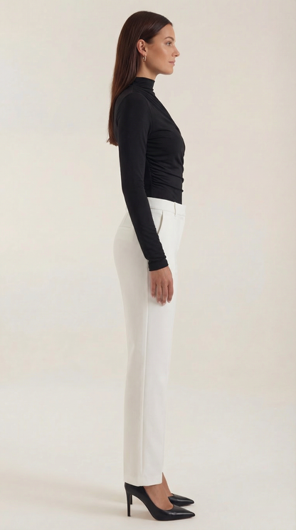 Women's Long Sleeve Top with Slim Mock Neck and Side Drape Detail