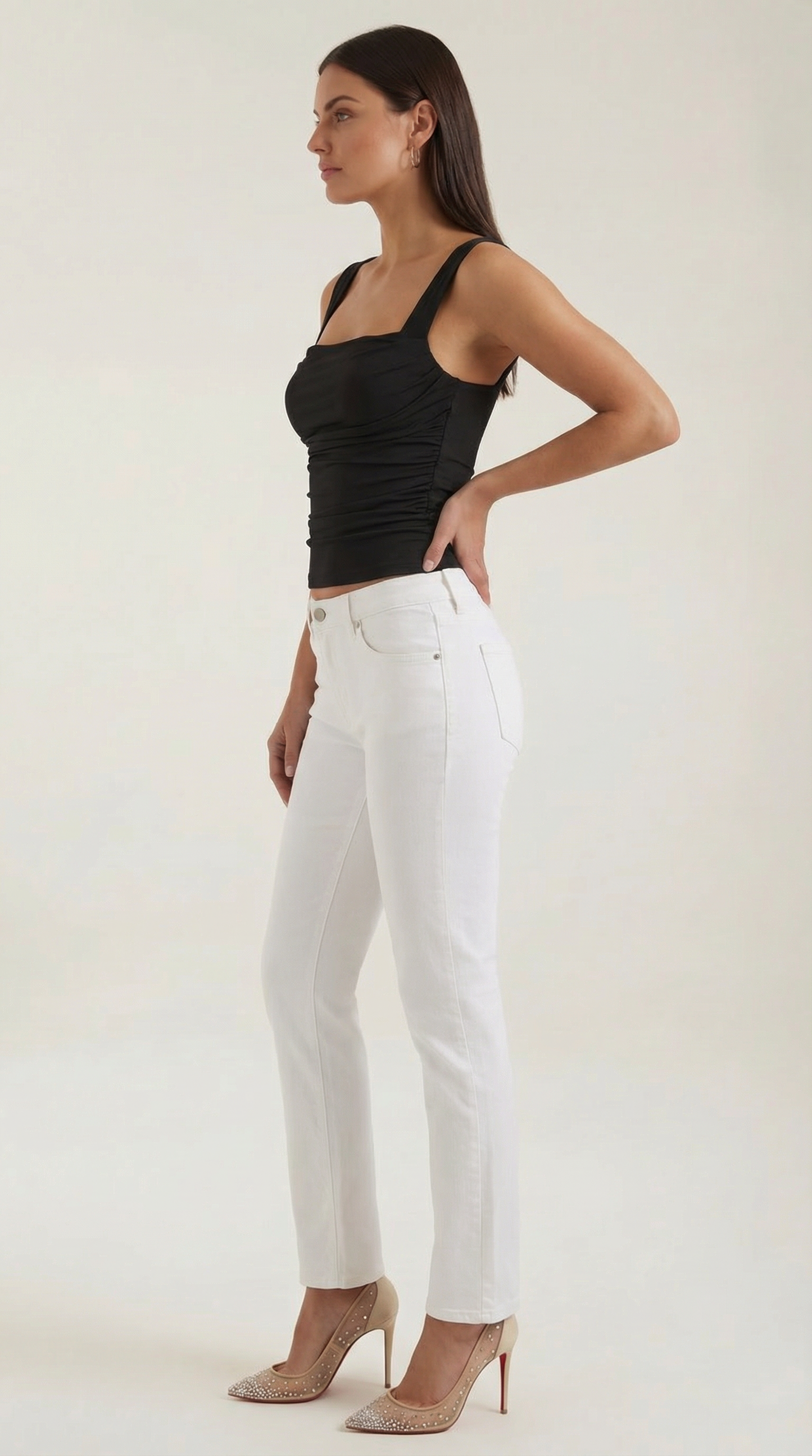 Women's Tank Top with Square Neckline and Side Ruching