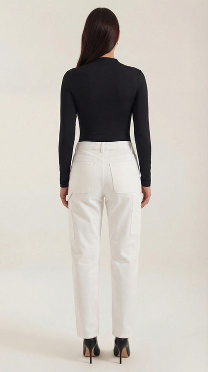 Women's Long Sleeve Top with Slim Mock Neck and Side Drape Detail