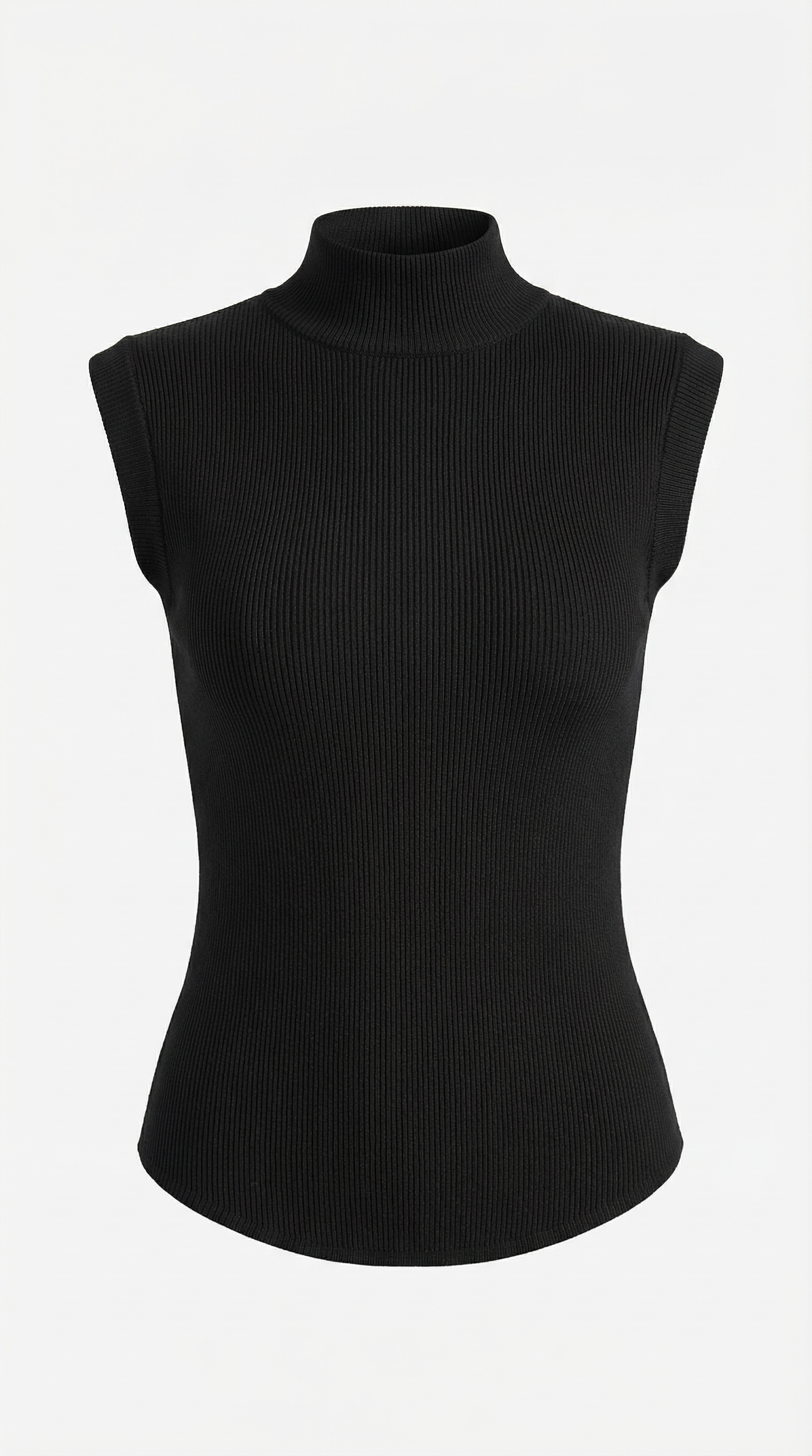 Women's Turtleneck Top in Ribbed Knit with Short Sleeve and Fitted Silhouette