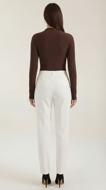 Women's Long Sleeve Top with Slim Mock Neck and Side Drape Detail