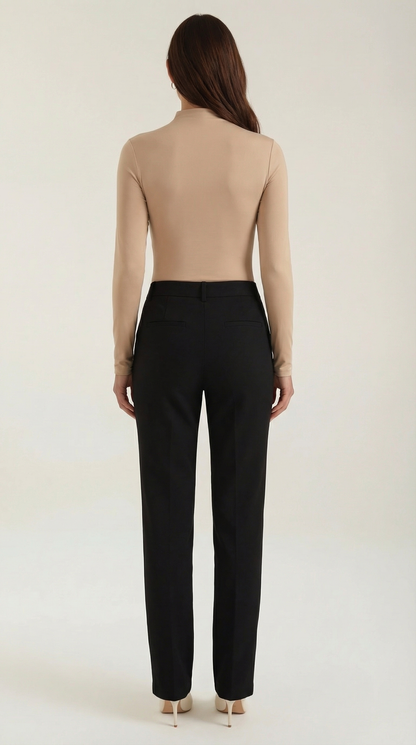 Women's Long Sleeve Top with Slim Mock Neck and Side Drape Detail