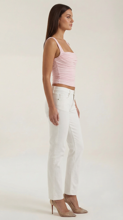 Women's Tank Top with Square Neckline and Side Ruching