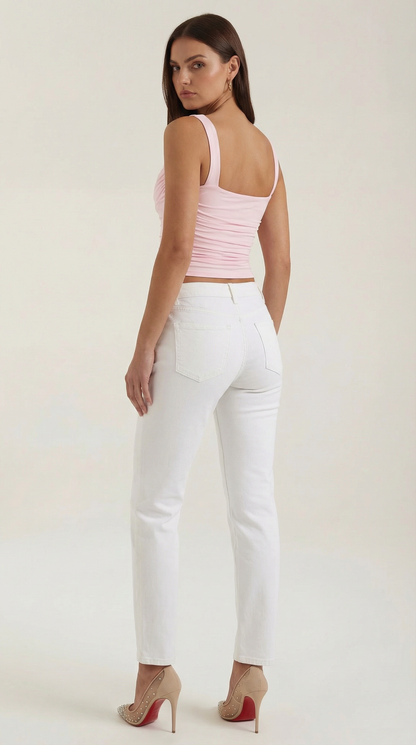 Women's Tank Top with Square Neckline and Side Ruching