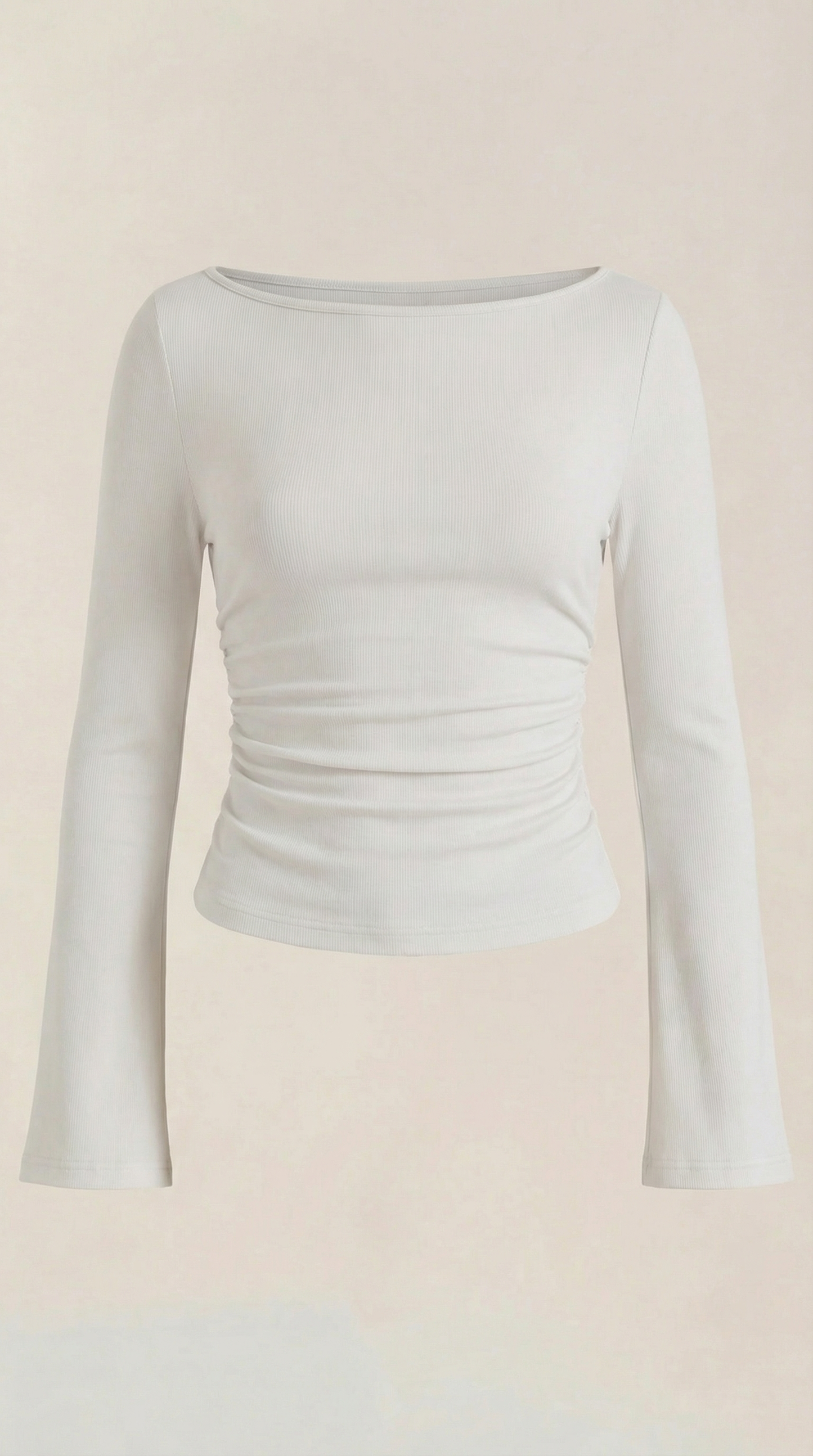 Women's Long Sleeve Top with Flared Balloon Sleeves and Boat Neckline