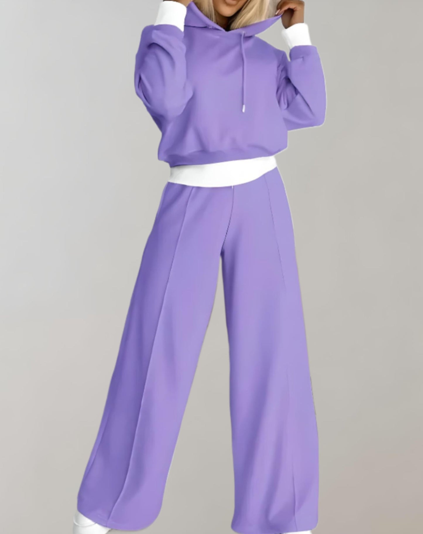 Women's Two Piece Tracksuit Set with Cropped Hoodie and Wide Leg Trousers