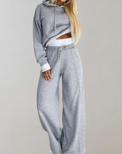 Women's Two Piece Tracksuit Set with Cropped Hoodie and Wide Leg Trousers