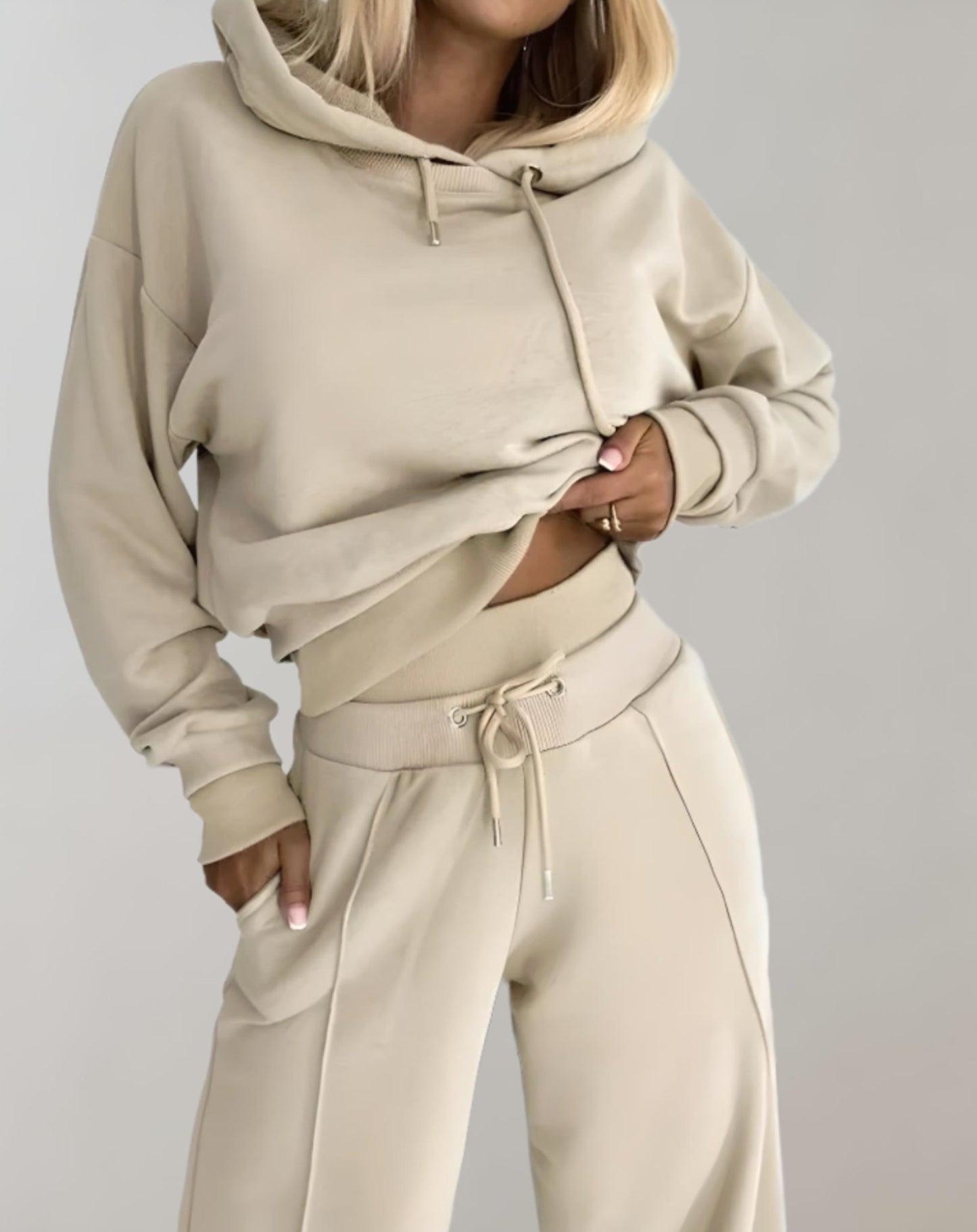 Women's Two Piece Tracksuit Set with Cropped Hoodie and Wide Leg Trousers