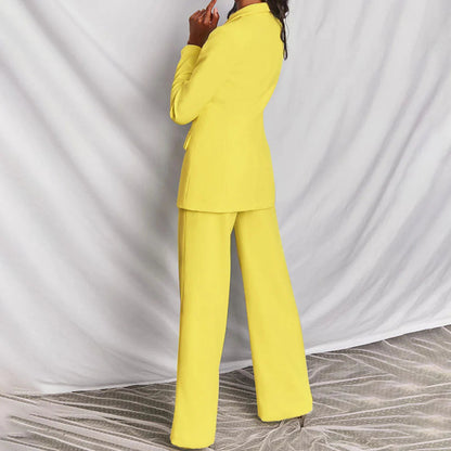 Women's Trouser Suit with Longline Blazer and Tailored Wide-Leg Trousers