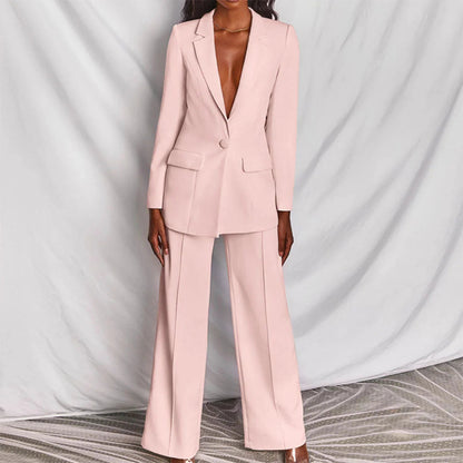 Women's Trouser Suit with Longline Blazer and Tailored Wide-Leg Trousers