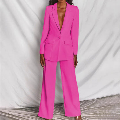 Women's Trouser Suit with Longline Blazer and Tailored Wide-Leg Trousers
