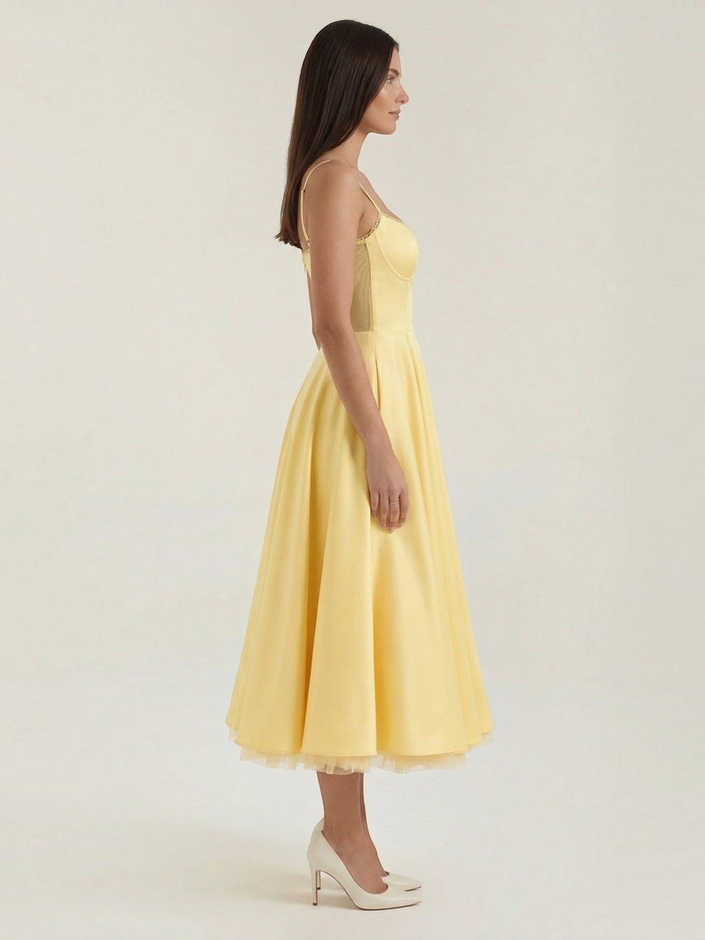 Women's Tulle Midi Dress with Layered Skirt
