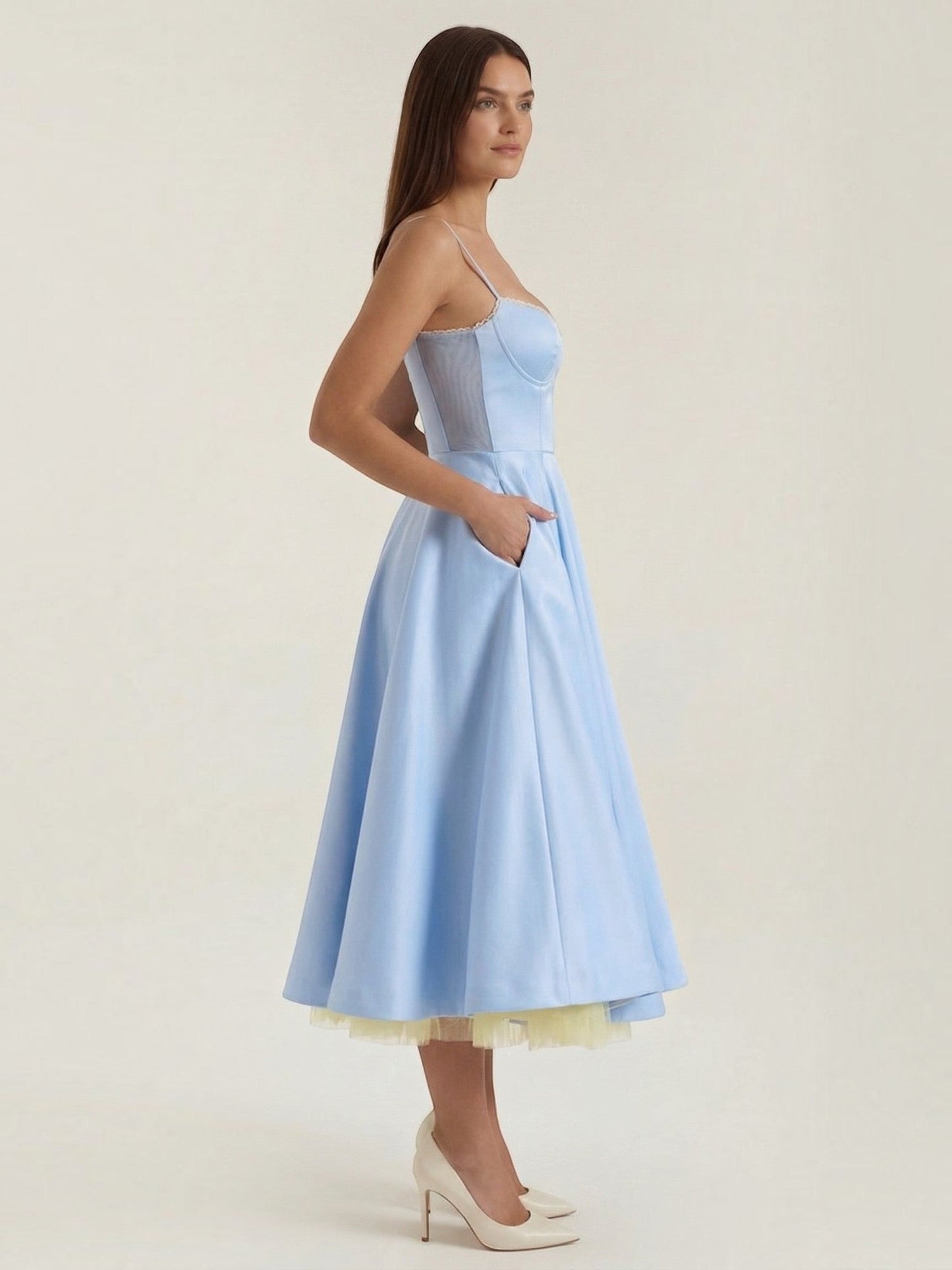 Women's Tulle Midi Dress with Layered Skirt
