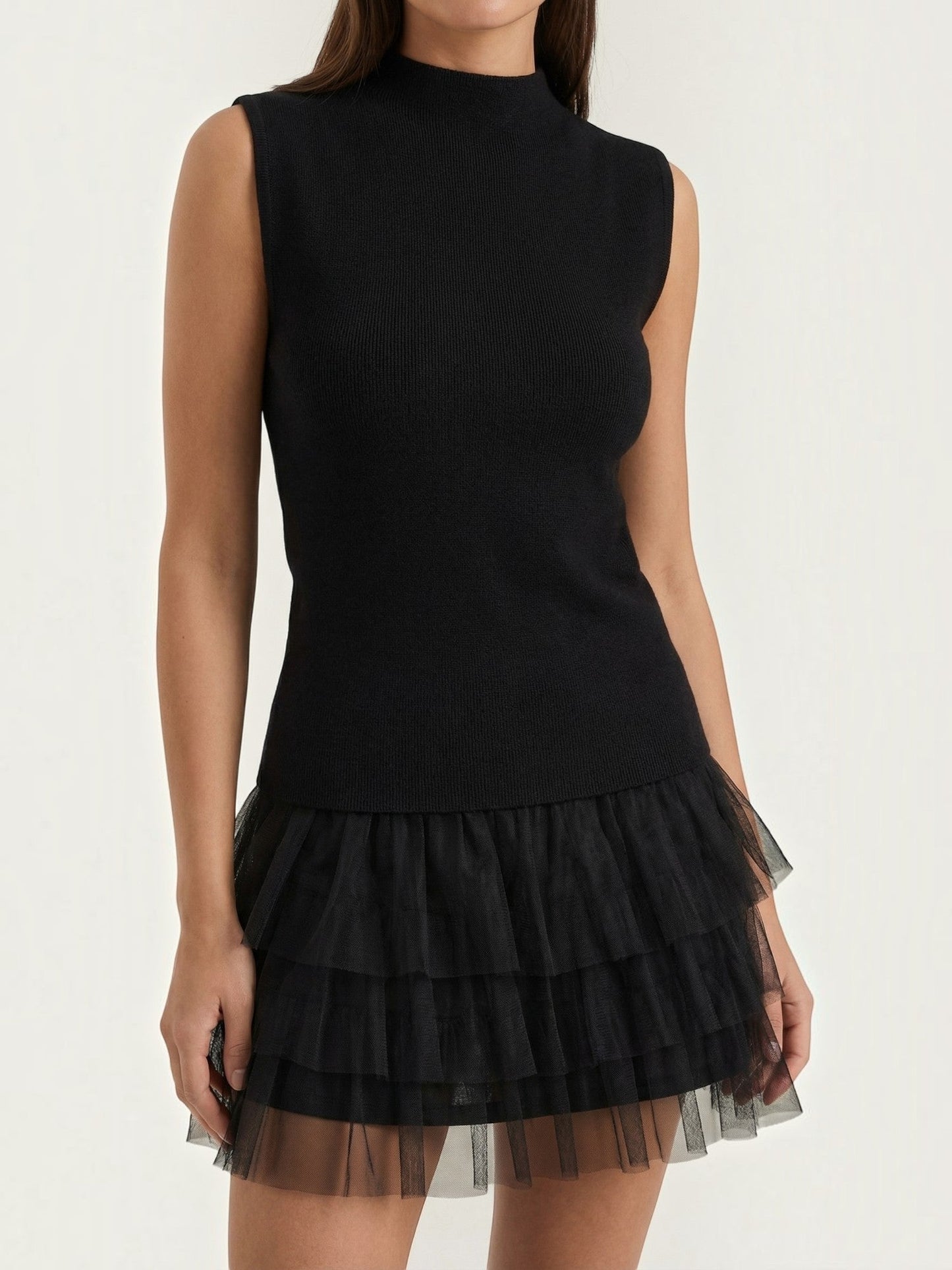 Women's Tulle Mini Dress with High Neck