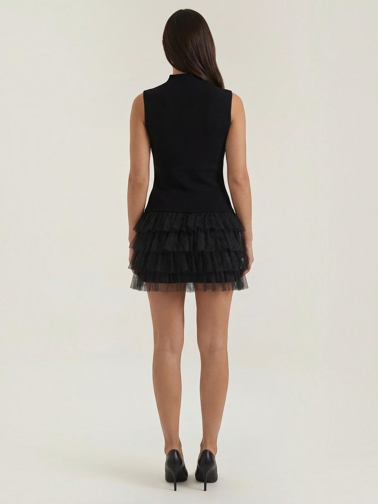 Women's Tulle Mini Dress with High Neck