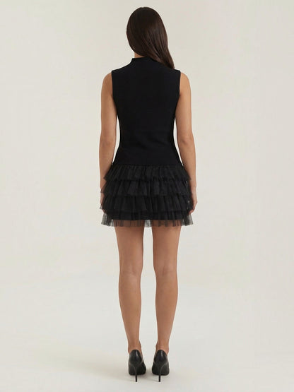 Women's Tulle Mini Dress with High Neck