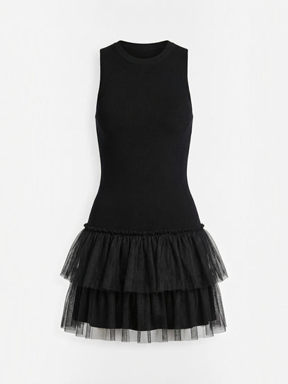 Women's Tulle Mini Dress with High Neck