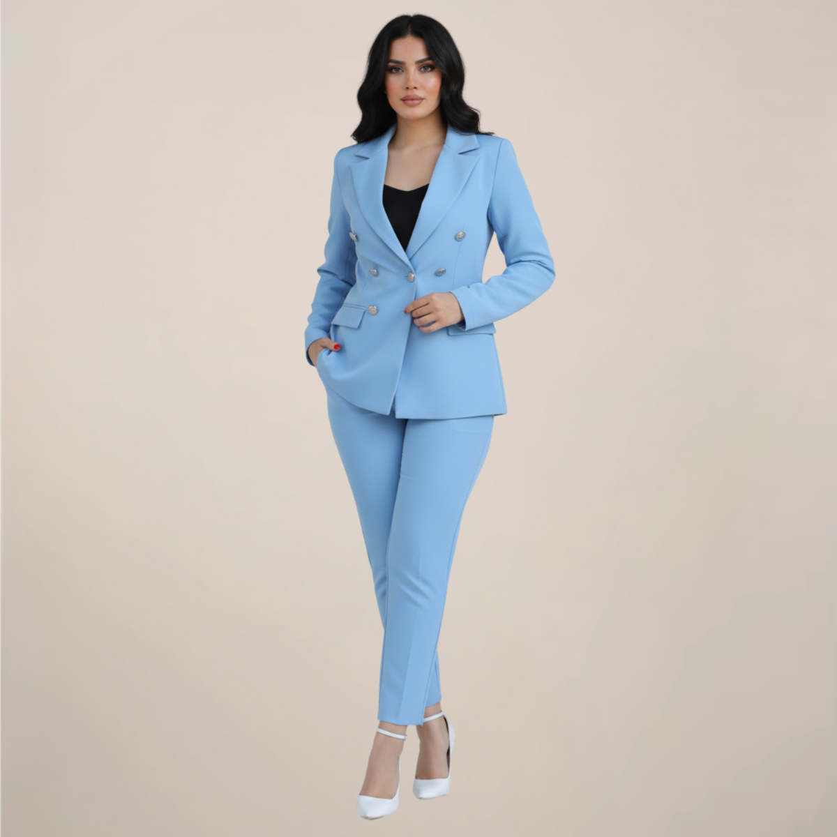 Women's Two-Piece Suit Set with Tailored Blazer and Slim Trousers