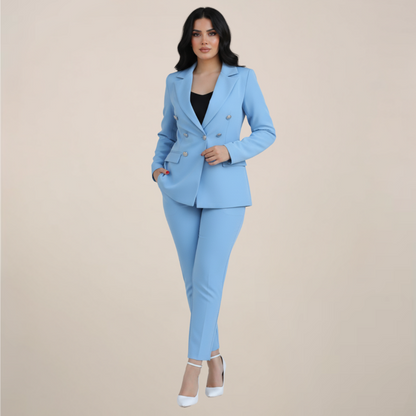 Women's Two-Piece Suit Set with Tailored Blazer and Slim Trousers