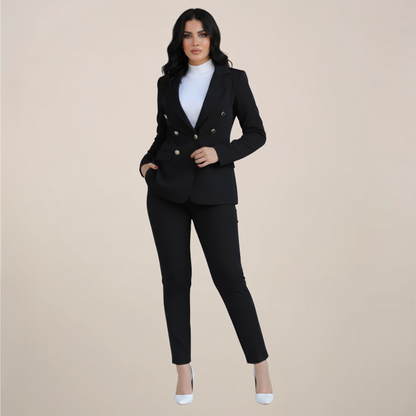 Women's Two-Piece Suit Set with Tailored Blazer and Slim Trousers