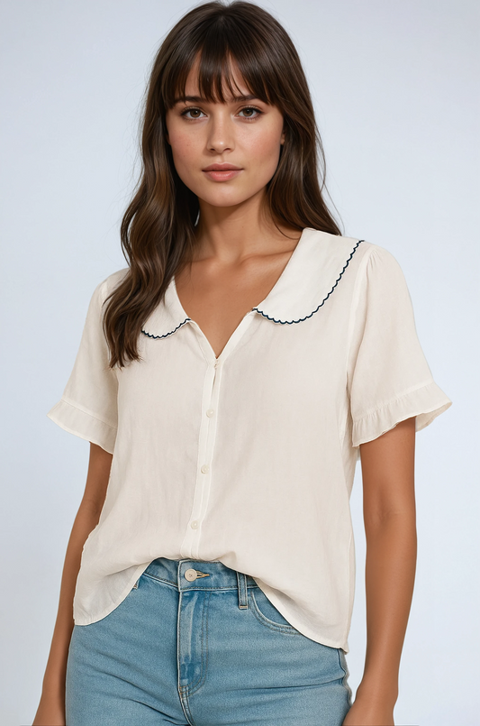 Julie | Women's Vintage Doll Collar Shirt, Summer - White