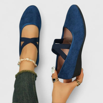 Women's Wedge Heel Flats with Pointed Toe and Elasticated Ankle Strap