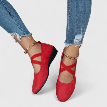 Women's Wedge Heel Flats with Pointed Toe and Elasticated Ankle Strap