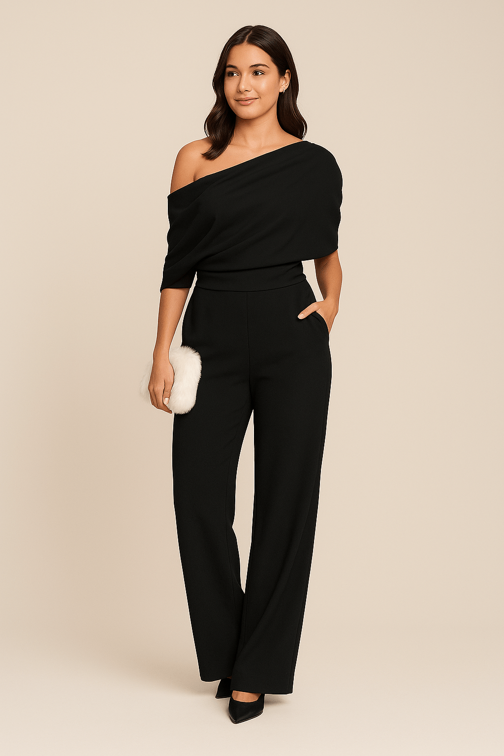 Women's Wide Leg Jumpsuit with Single-Breasted Neckline and Tie Waist