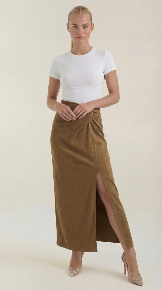 Lily | Women's Wrap Maxi Skirt with Tie Waist, Summer - Camel
