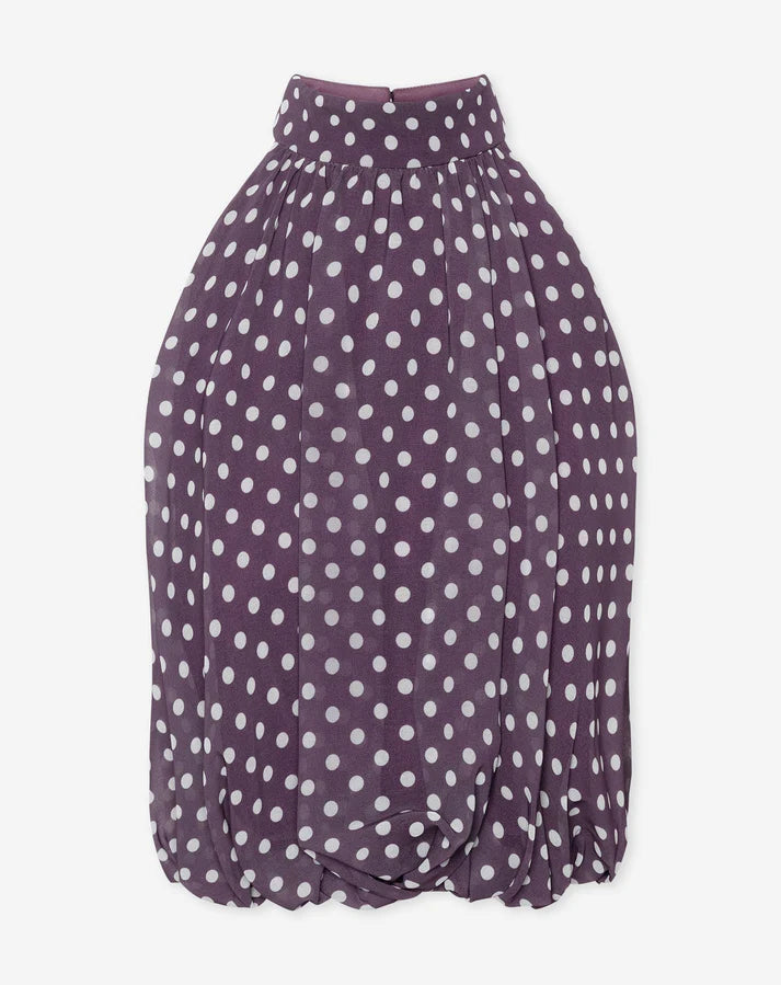 Women's Polka Dot Halter Top with Bubble Hem and Tie Neck