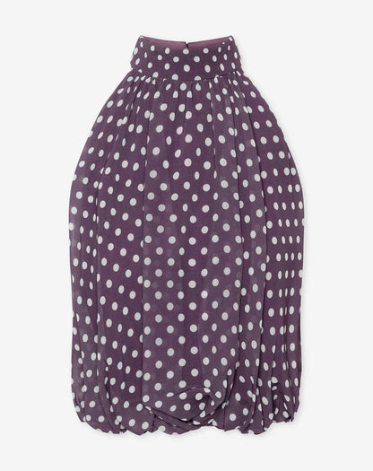 Women's Polka Dot Halter Top with Bubble Hem and Tie Neck