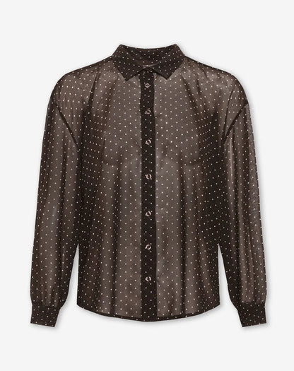 Women's Small Polka Dot Blouse with Button Front Closure and Long Sleeves