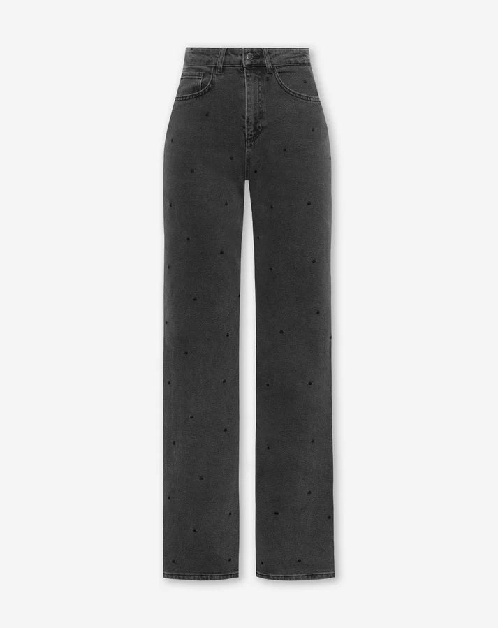 Women's Polka Dot Bootcut Jeans with Mid Rise Waist and Full Length Hem