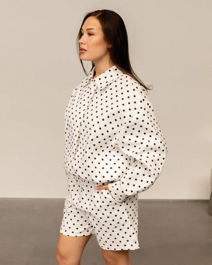 Women's Polka Dot Jacket with Button Front Closure and Relaxed Fit