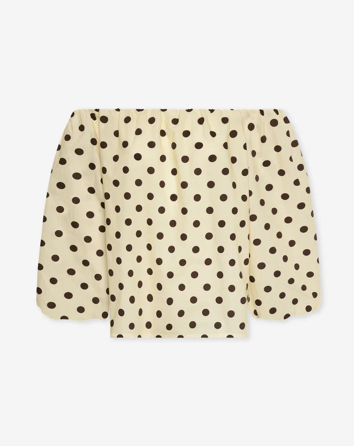 Women's Polka Dot Off Shoulder Puff Sleeve Top with Elastic Neckline and Puff Sleeves