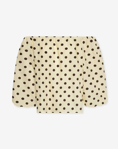 Women's Polka Dot Off Shoulder Puff Sleeve Top with Elastic Neckline and Puff Sleeves