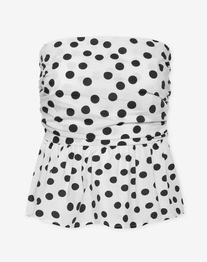 Women's Polka Dot Peplum Top with Ruffled Hem and Short Sleeves