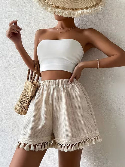 Women's Fringed Shorts with Lace Trim