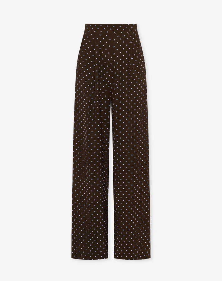 Women's Small Polka Dot Wide Leg Trousers with Elastic Waistband and Flowing Fit