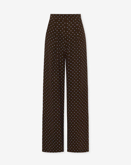 Women's Small Polka Dot Wide Leg Trousers with Elastic Waistband and Flowing Fit