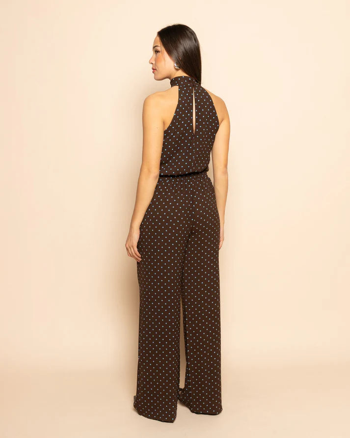 Women's Small Polka Dot Wide Leg Trousers with Elastic Waistband and Flowing Fit