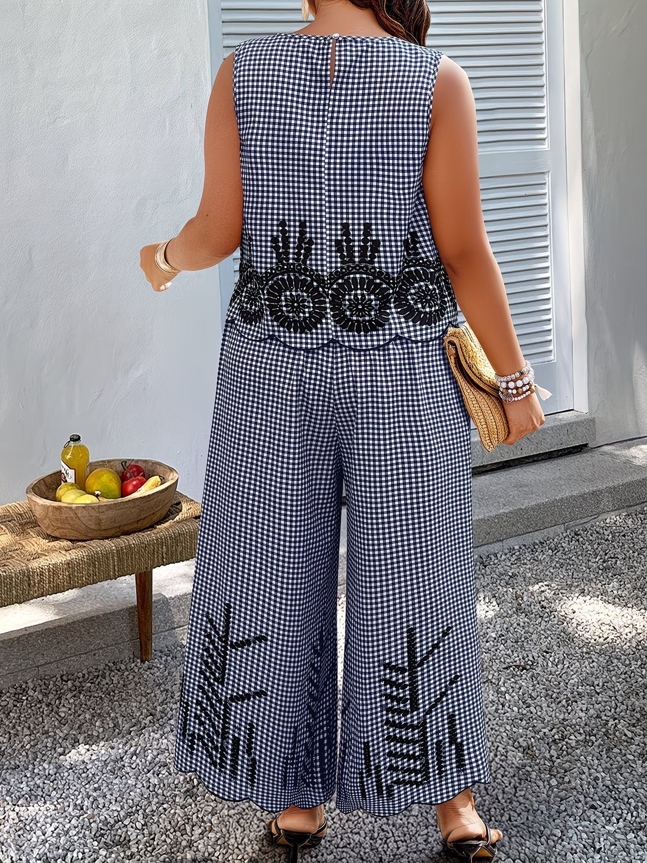 Women's Two-Piece Set with Gingham Pattern